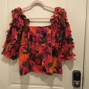 Farm Rio Pop Leopards Blouse Size LARGE